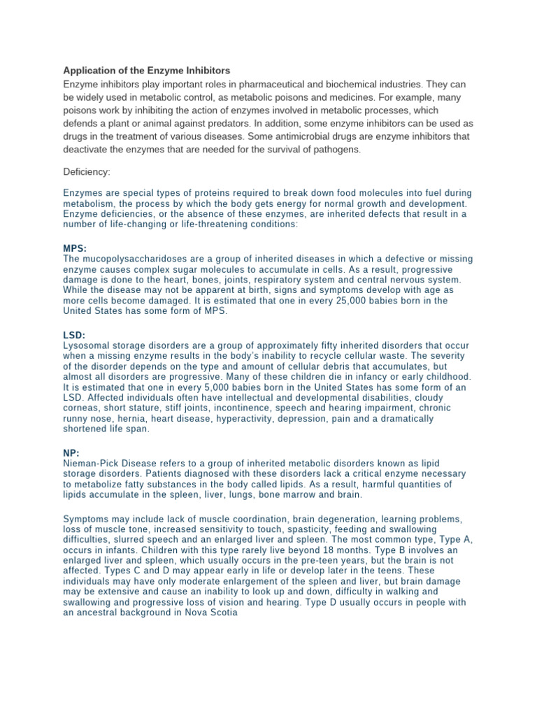 Application of The Enzyme Inhibitors | PDF | Enzyme | Metabolism