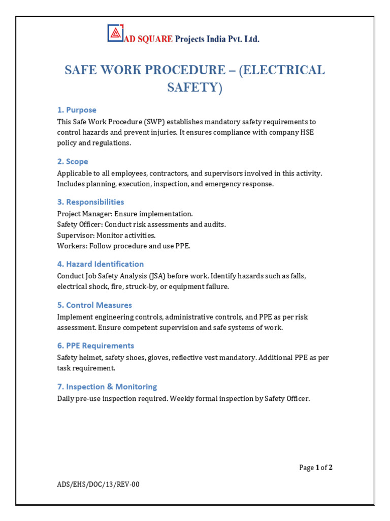 Electrical Safety SWP | PDF