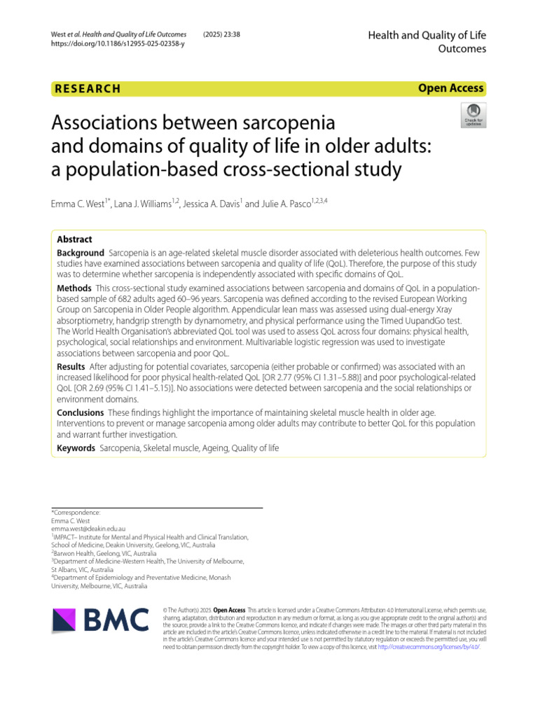 Associations Between Sarcopenia and Domains of Quality of Life in Older ...