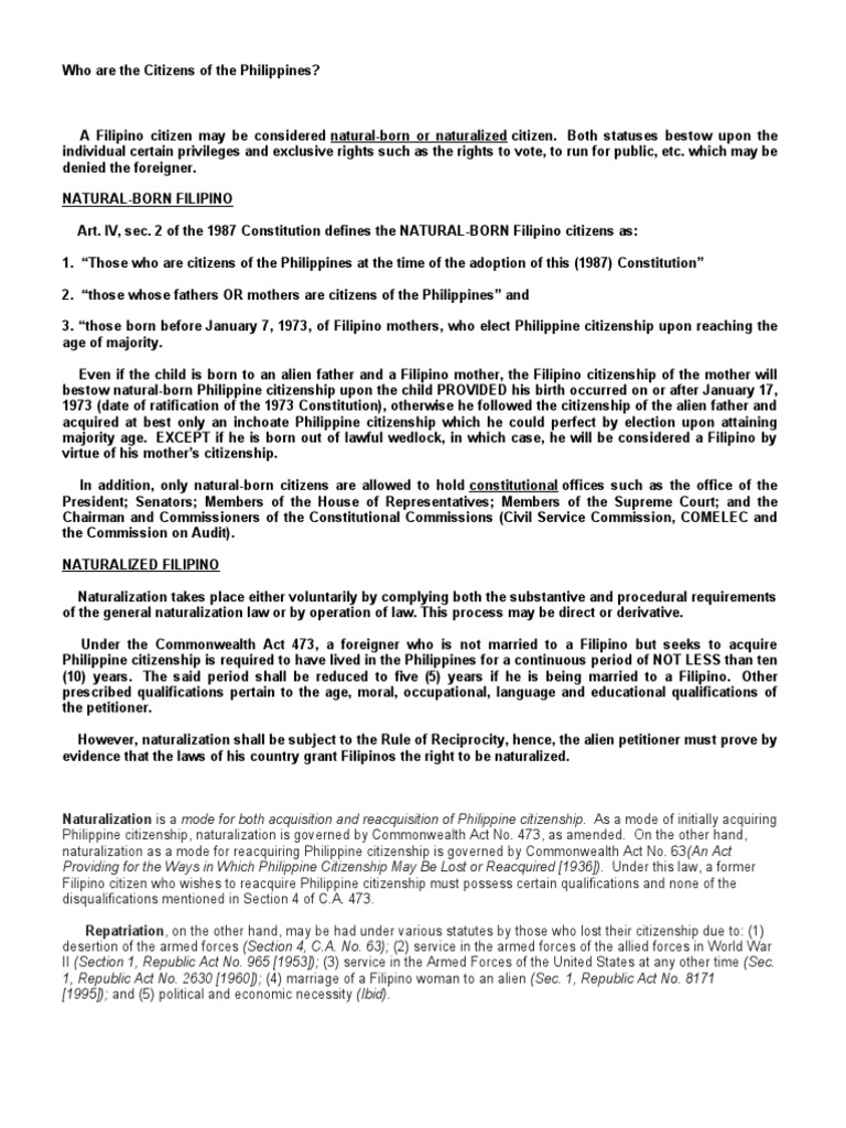 Understanding Philippine Citizenship Types | PDF | Naturalization ...