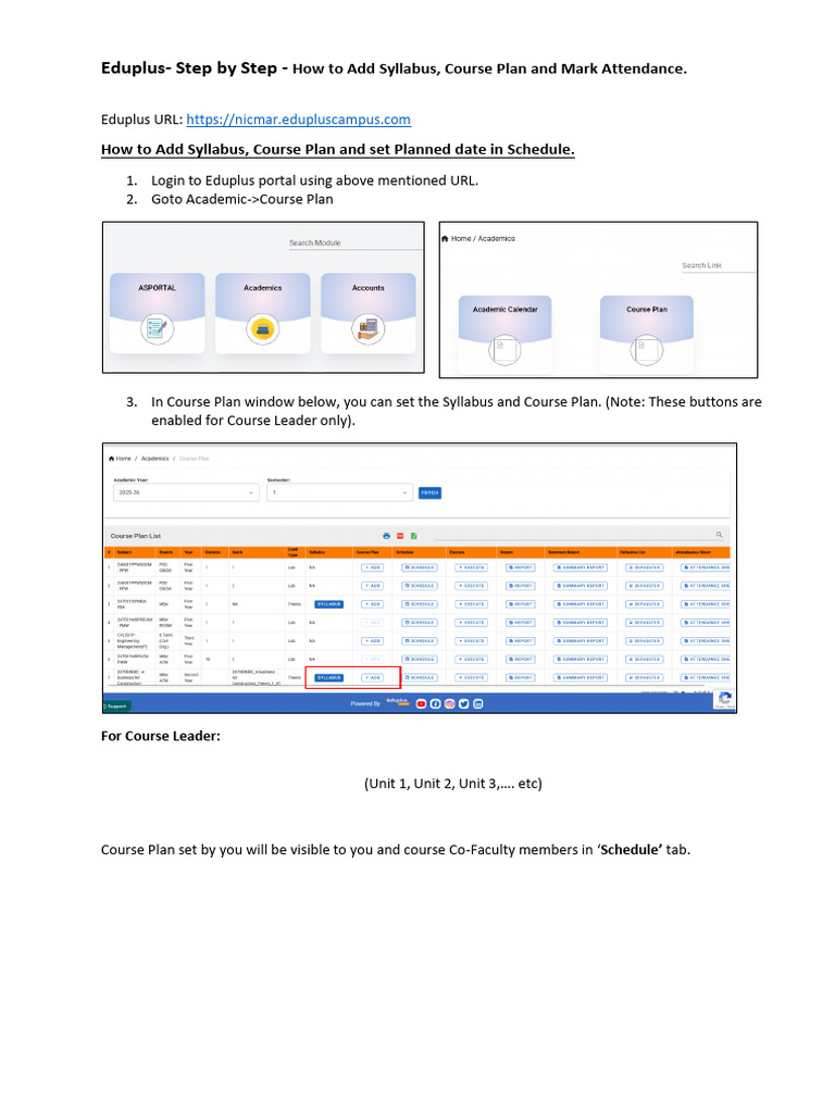 Eduplus-Steps by Step-How To Add Syllabus, Course Plan and Mark ...