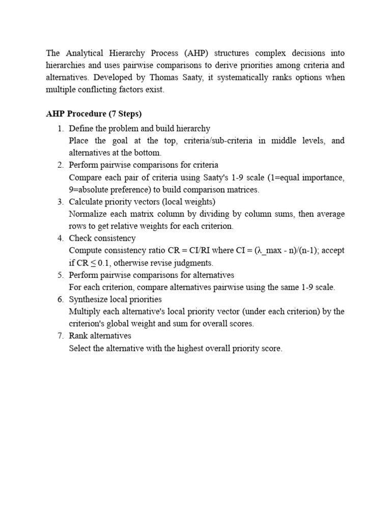 Analytical Hierarchy Process (AHP) | PDF