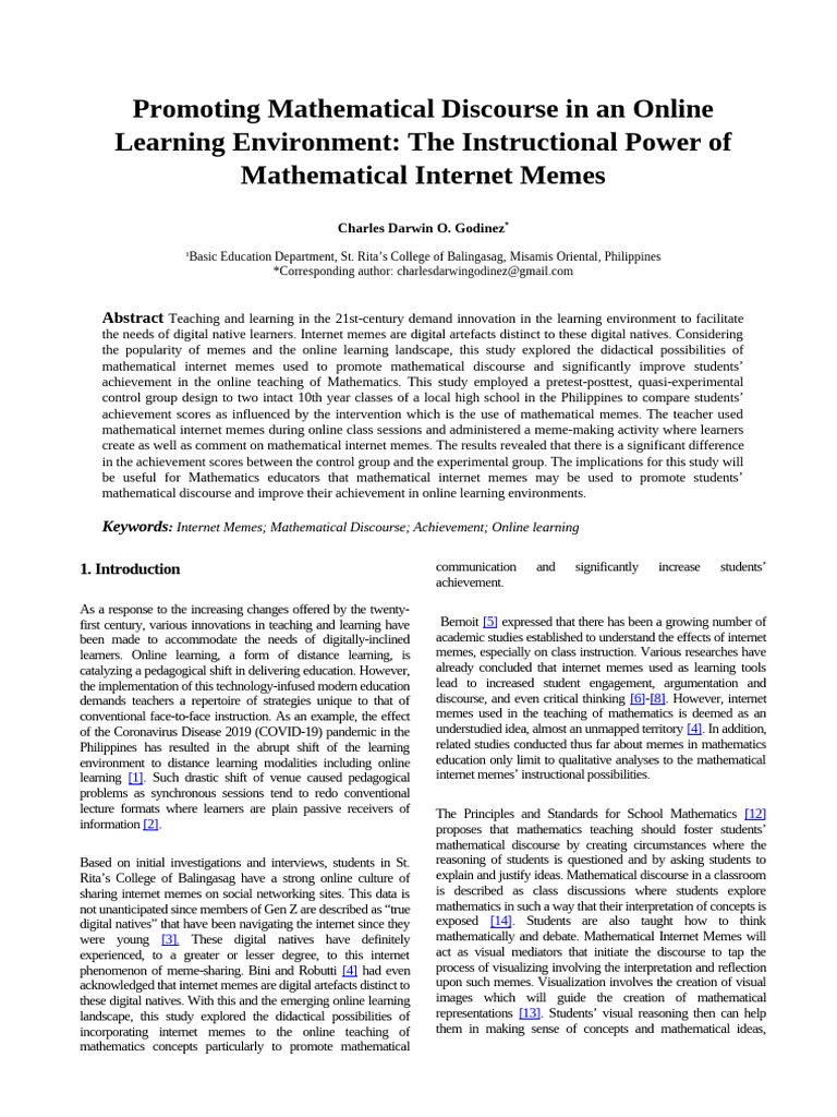 Promoting Mathematical Discourse During Online Learning of Math | PDF ...