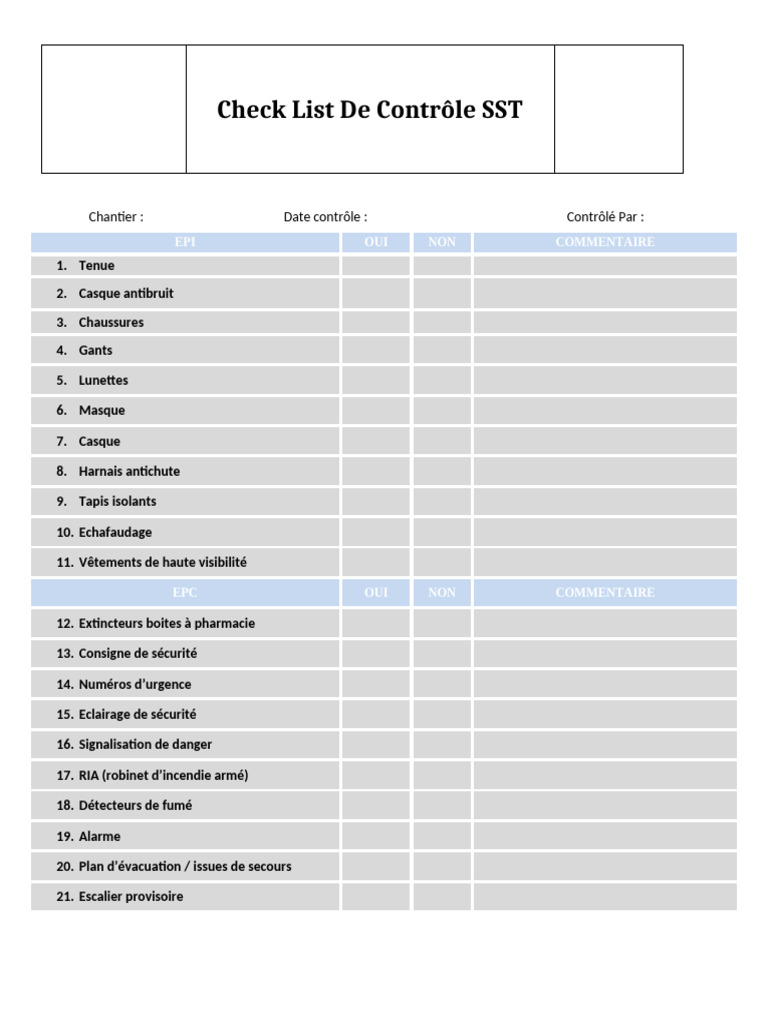Check List de Contrôle SST Chantier | PDF