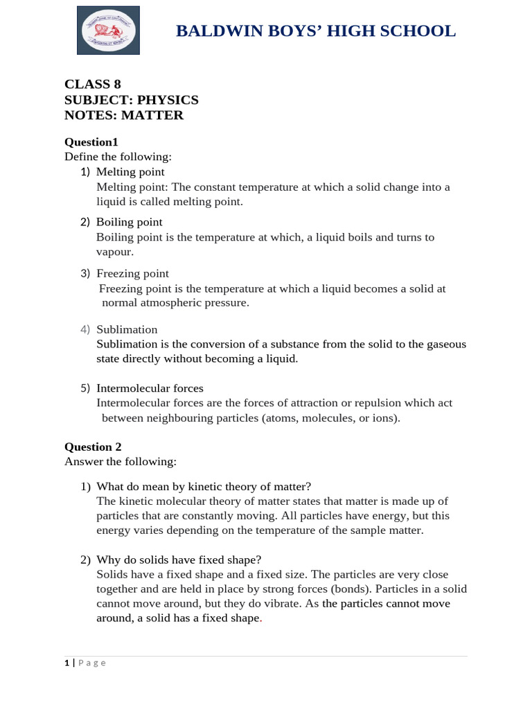 Class 8 Phy Matter Notes 2 | PDF | Liquids | Gases