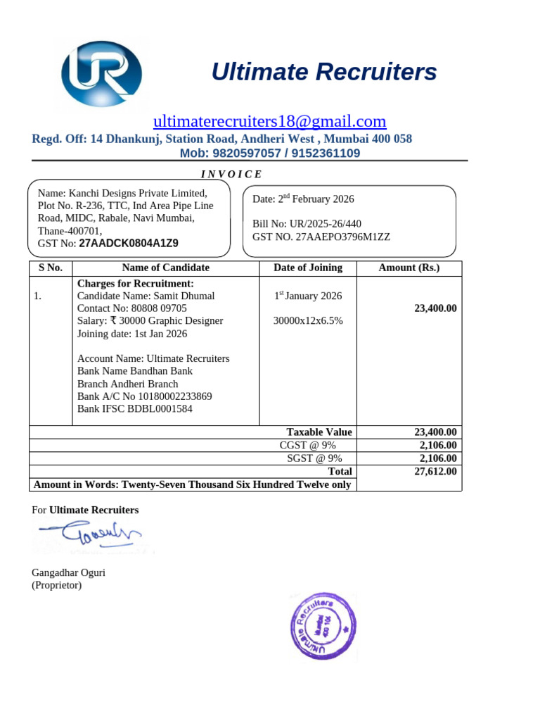 INV UR - 440 Kanchi Designs Invoice For Samit Dhumal | PDF