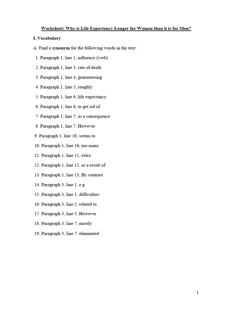 Basic 2. Life Expectancy Worksheet | PDF | Longevity | Life Expectancy