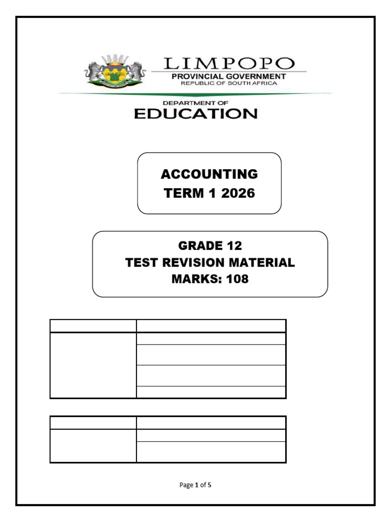 2026 Accounting Grade 12 Test Revision | PDF | Dividend | Book Value