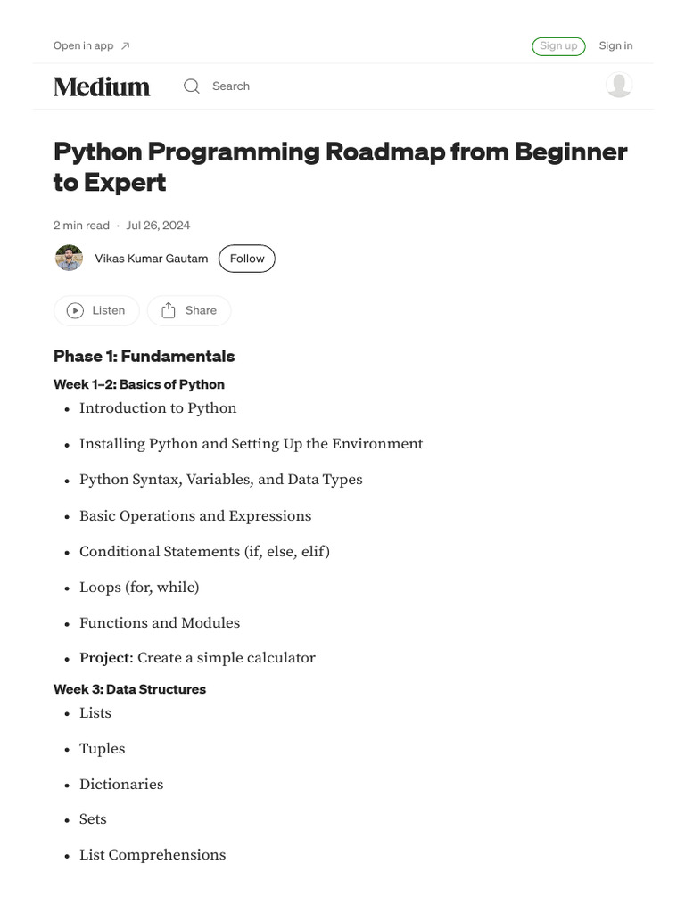 Python Programming Roadmap From Beginner To Expert | PDF | Computer ...