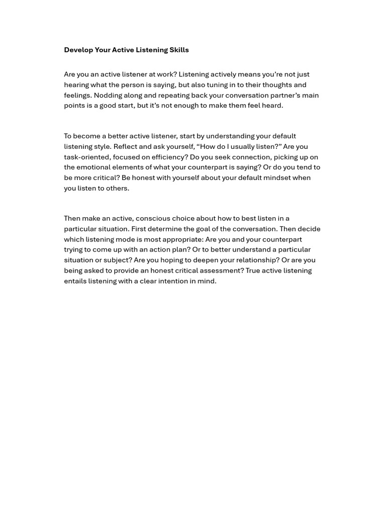 Develop Your Active Listening Skills | PDF