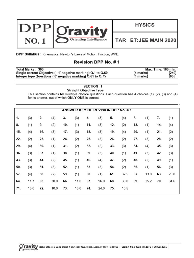 P-DPP-1 (JEE Main) Solution | PDF | Force | Mass
