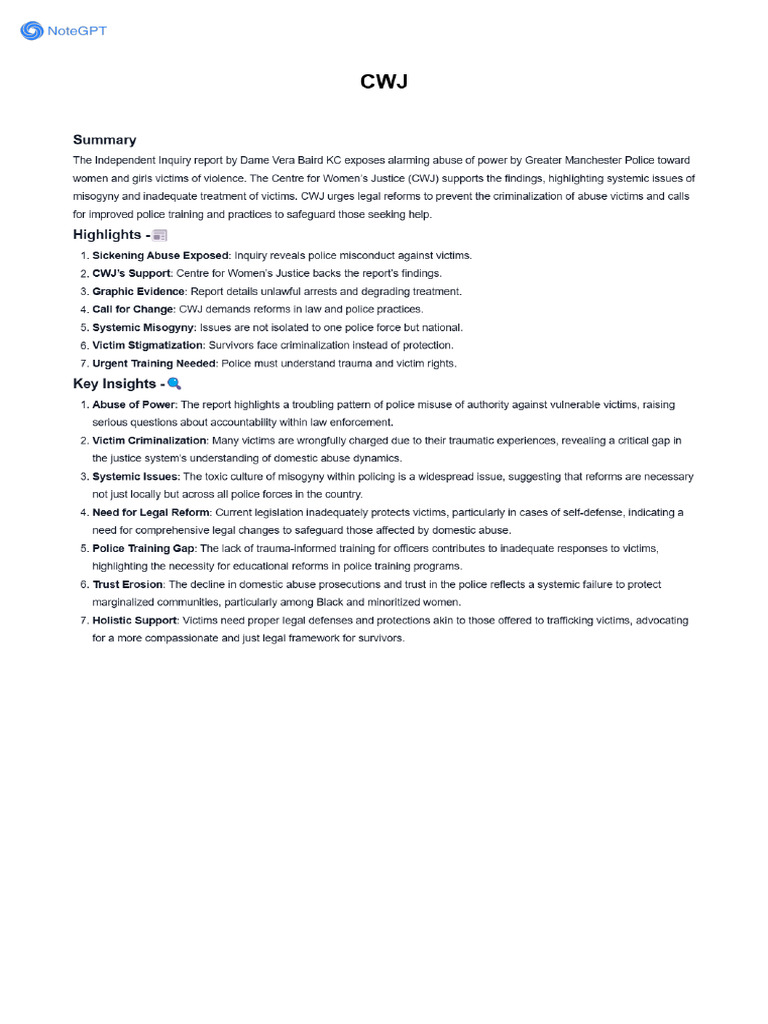 NoteGPT Summary CWJ | PDF