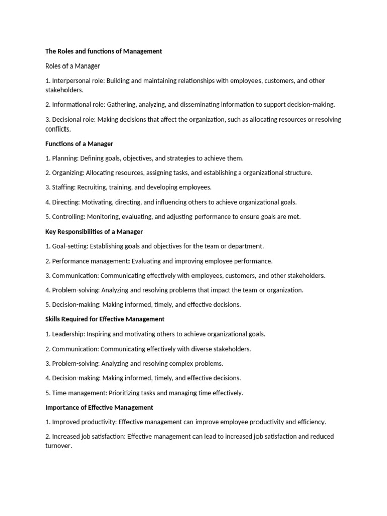 The Roles and Functions of Management | PDF | Business | Economies