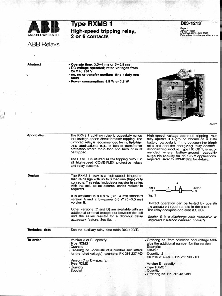 RXMS 1 High-Speed Tripping Relay | PDF