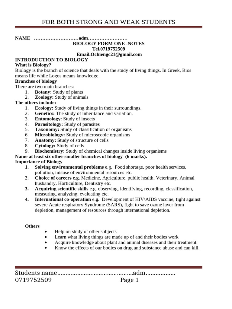 Biology Notes Form 1 4 Booklet (Recovered) | PDF | Leaf | Osmosis