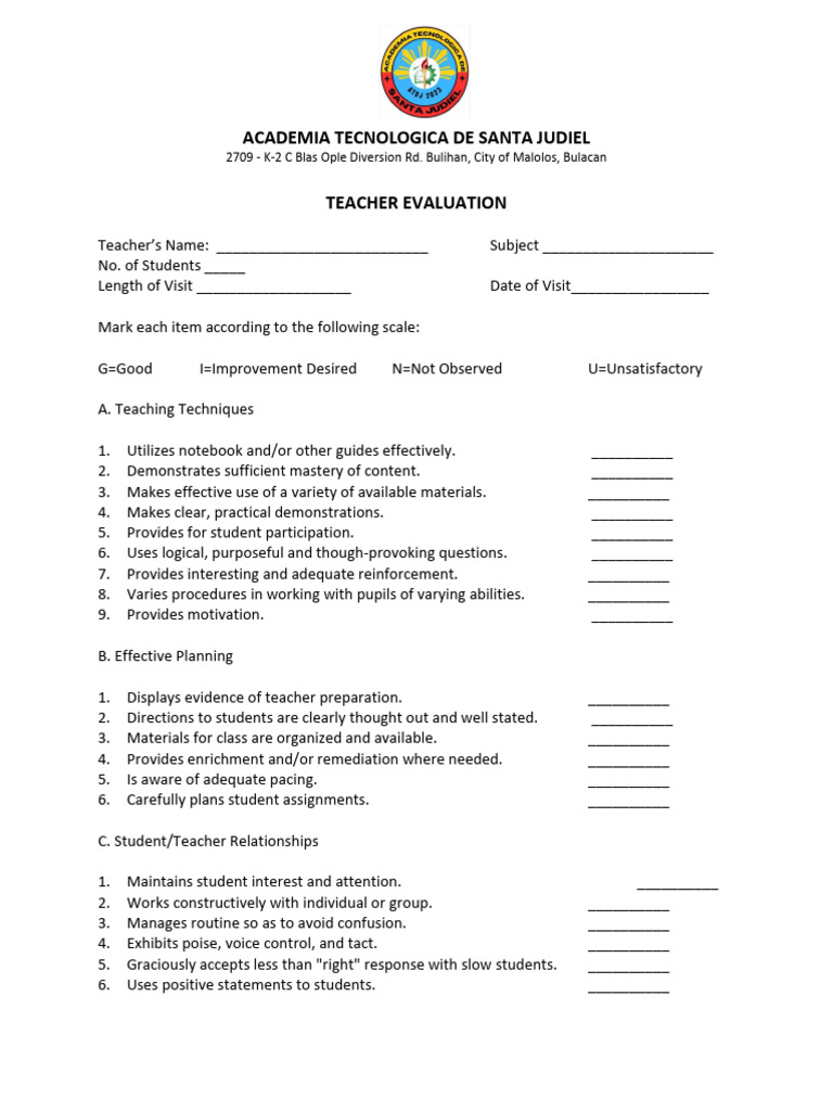 Teacher Evalution Form Sy2026 | PDF | Teachers | Behavior Modification