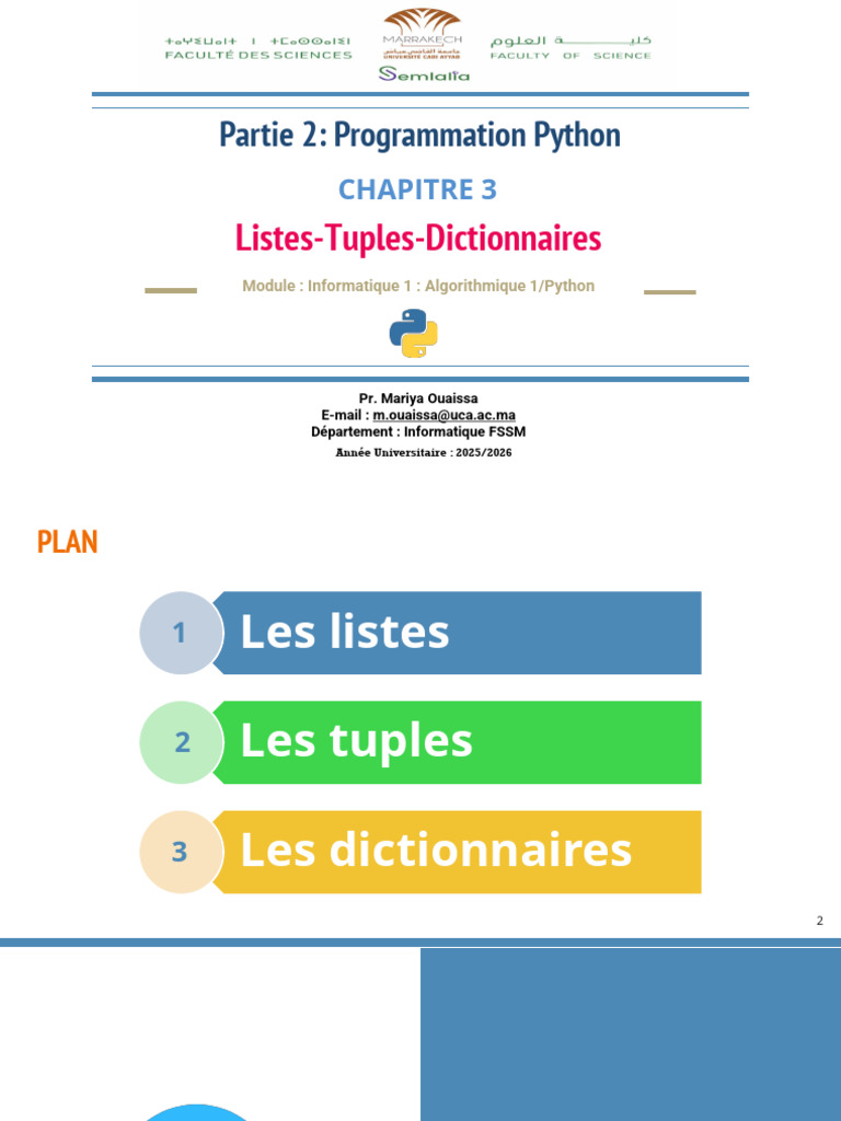 Chapitre 3 - Listes-Tuples-Dictionnaires | PDF | Python (Langage de ...