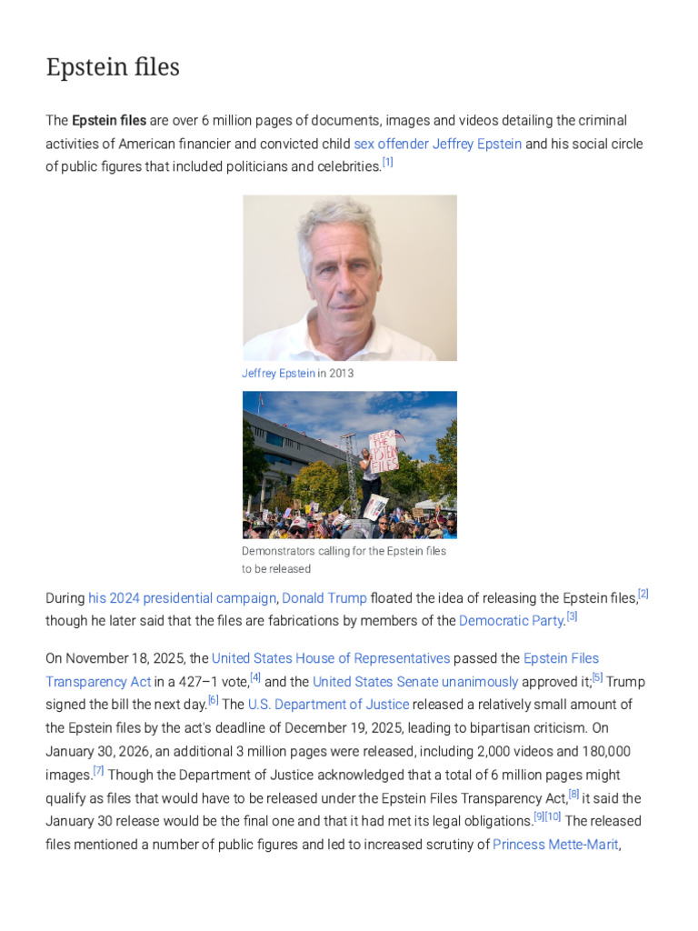 Epstein Files - Wikipedia | PDF