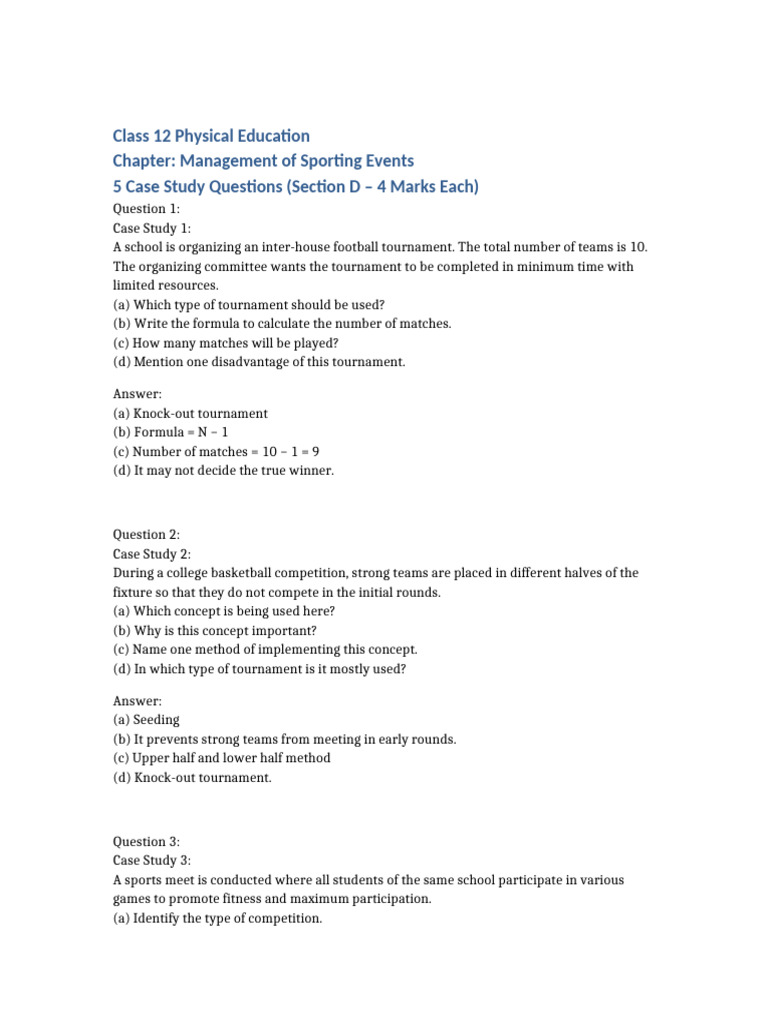 Management of Sporting Events 5 Case Study Questions | PDF | Sports
