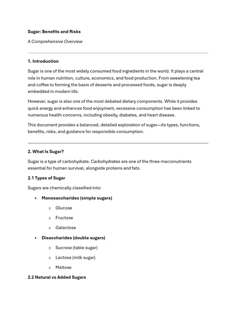 Sugar Benefits and Risks | PDF | Sugar | Diet & Nutrition