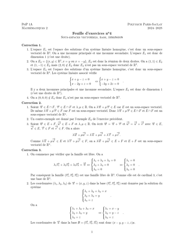 TD4 Correction | PDF | Base (algèbre linéaire) | Algèbre générale