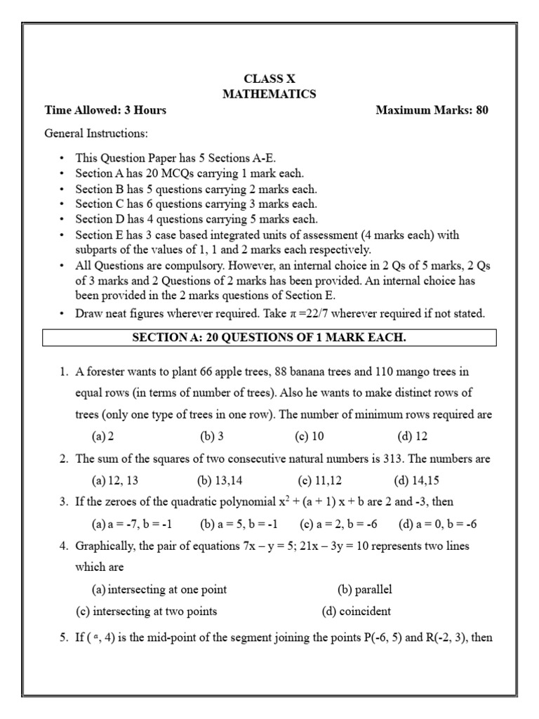 10 Mathematics Paper | PDF | Area | Circle