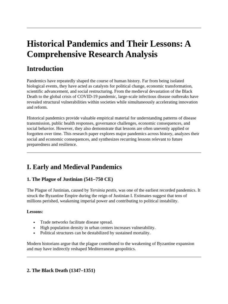 Historical Pandemics and Their Lessons | PDF | Pandemic | Black Death