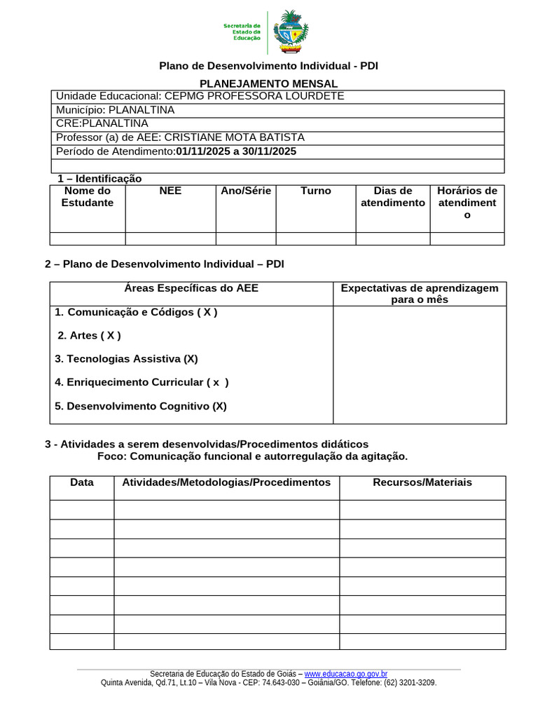 Pdi em Branco para Copiar | PDF | Pedagogia | Modificação comportamental