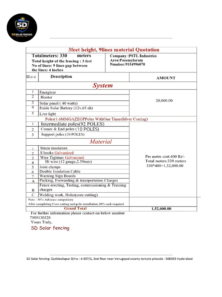 PSTL Industries Quotation | PDF