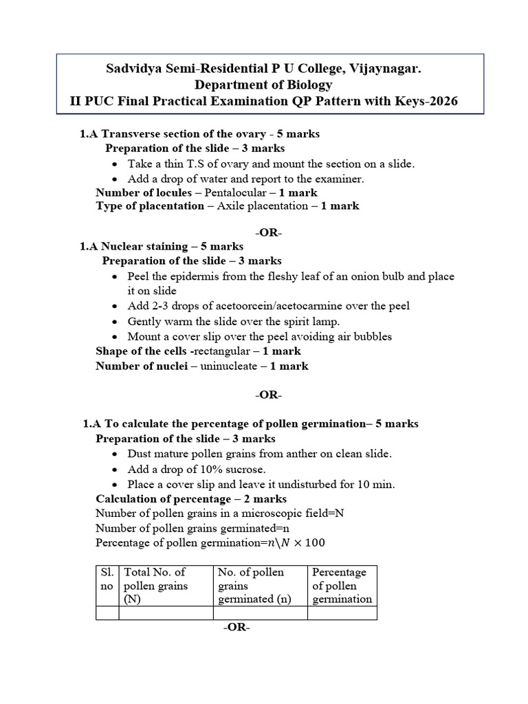 II PU-Final Lab Exam QP Patern With Keys-2026 | PDF | Testicle | Ovary