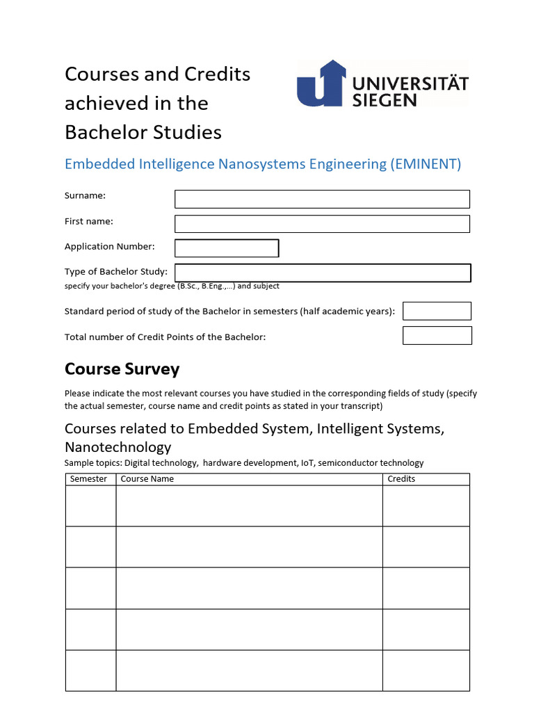 Courses and Credits v2025 SI | PDF | Electrical Engineering | Thesis