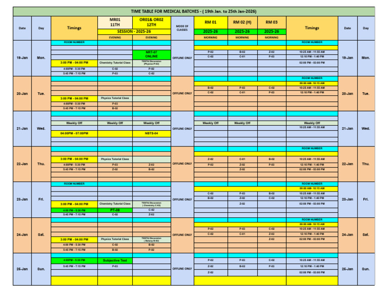 Time Table Medical - From 19th Jan To 25th Jan. 2026 | PDF | Physical ...