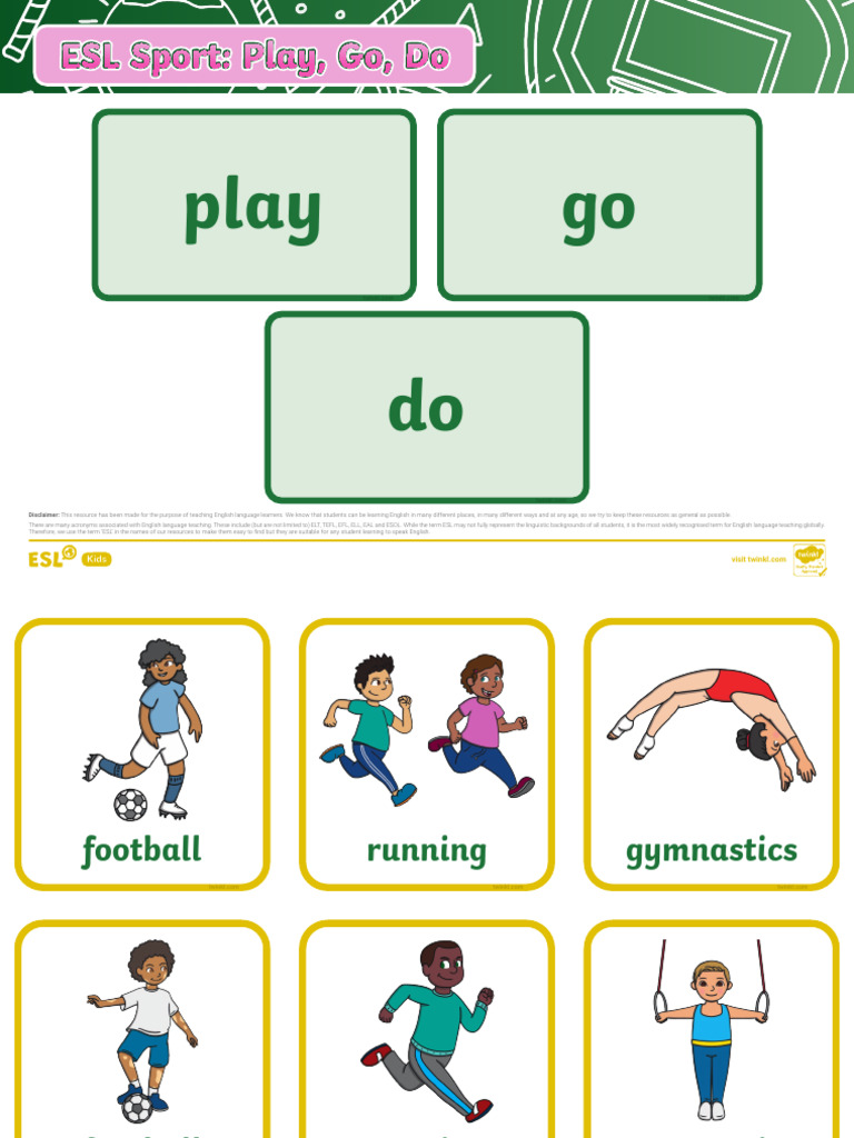 Sport Play Go Do Sorting Cards Kids Pre A1 Ver 1 | PDF | English As A ...