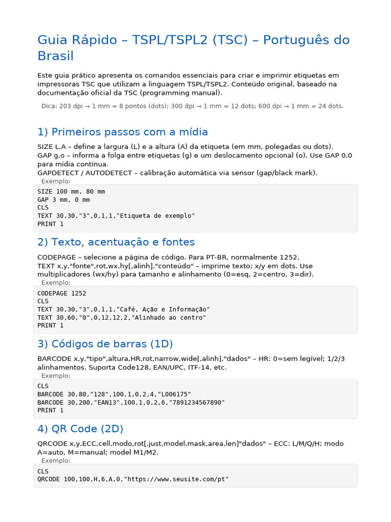 Guia TSPL TSC PTBR | PDF | Dados de computador | Dados