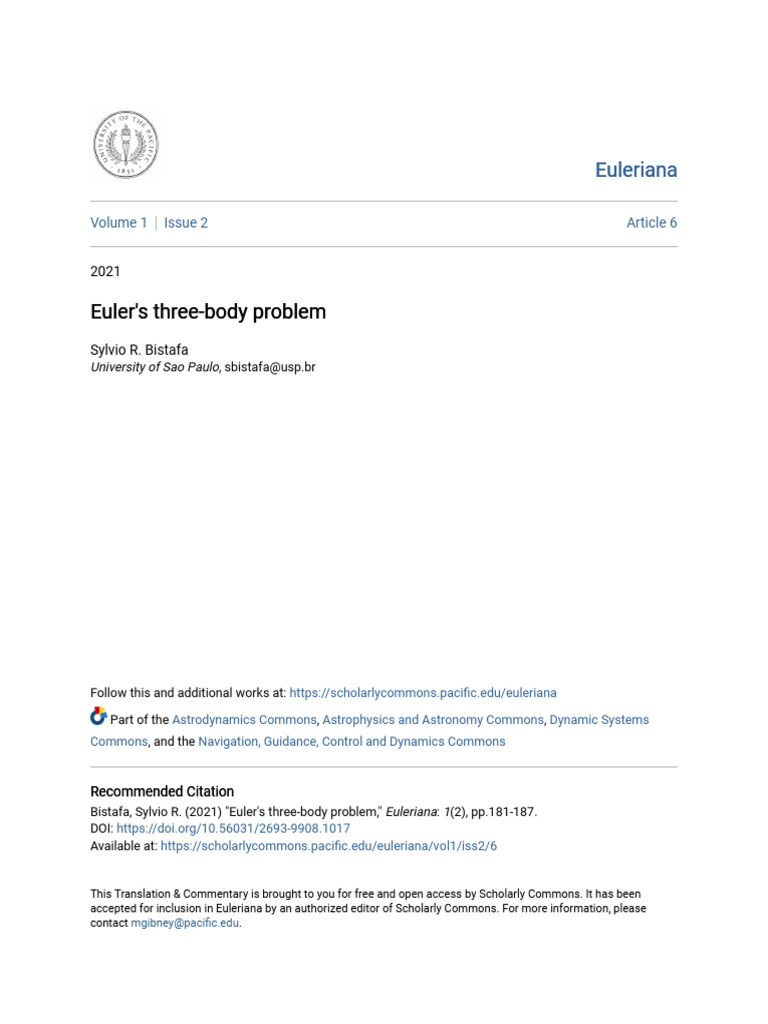 Eulers Three-Body Problem | PDF | Classical Mechanics | Astronomy