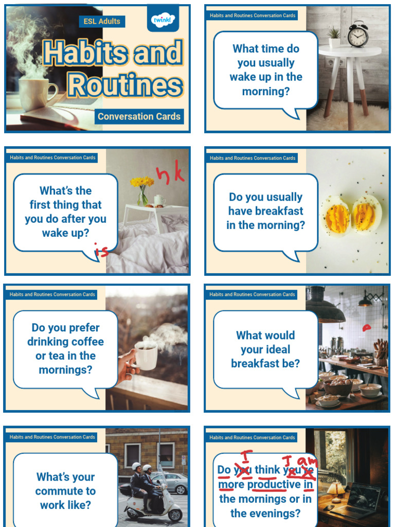 T 1717684883 Esl Habits and Routines Conversation Cards Adults A2 b1 ...