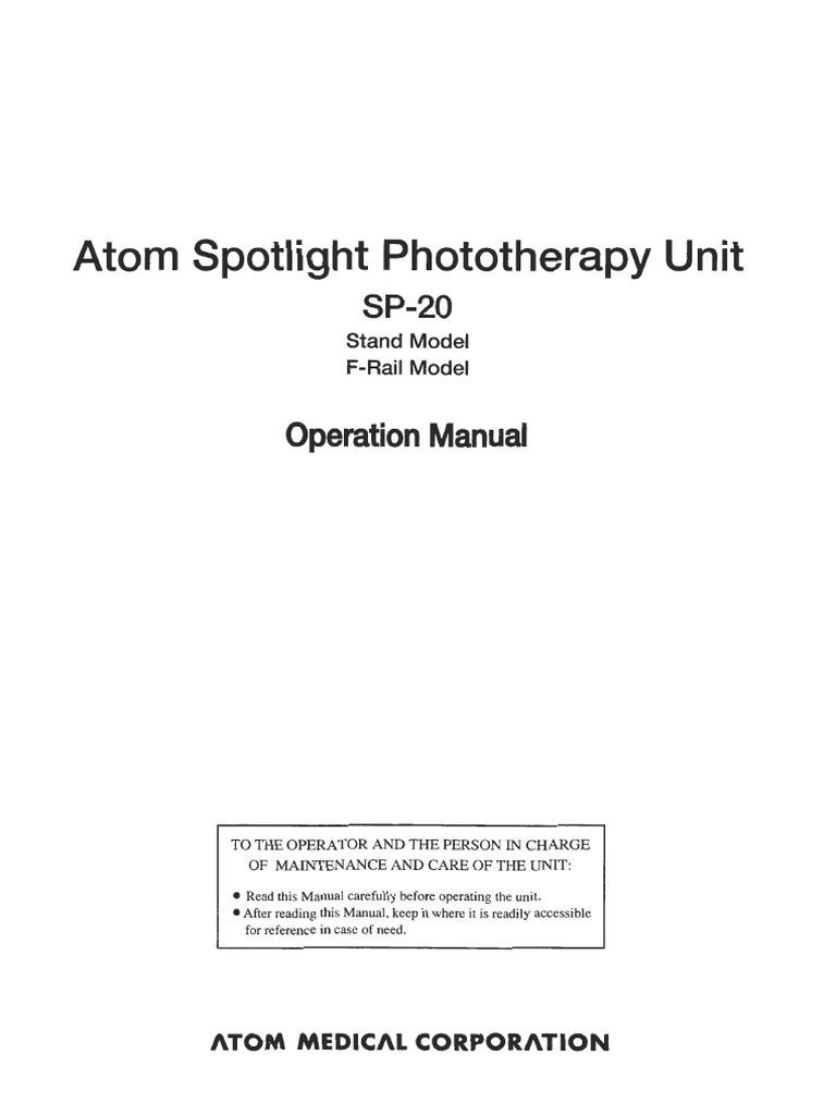 SP-20 Spotlight Phototherapy Unit, Operation Manual | PDF