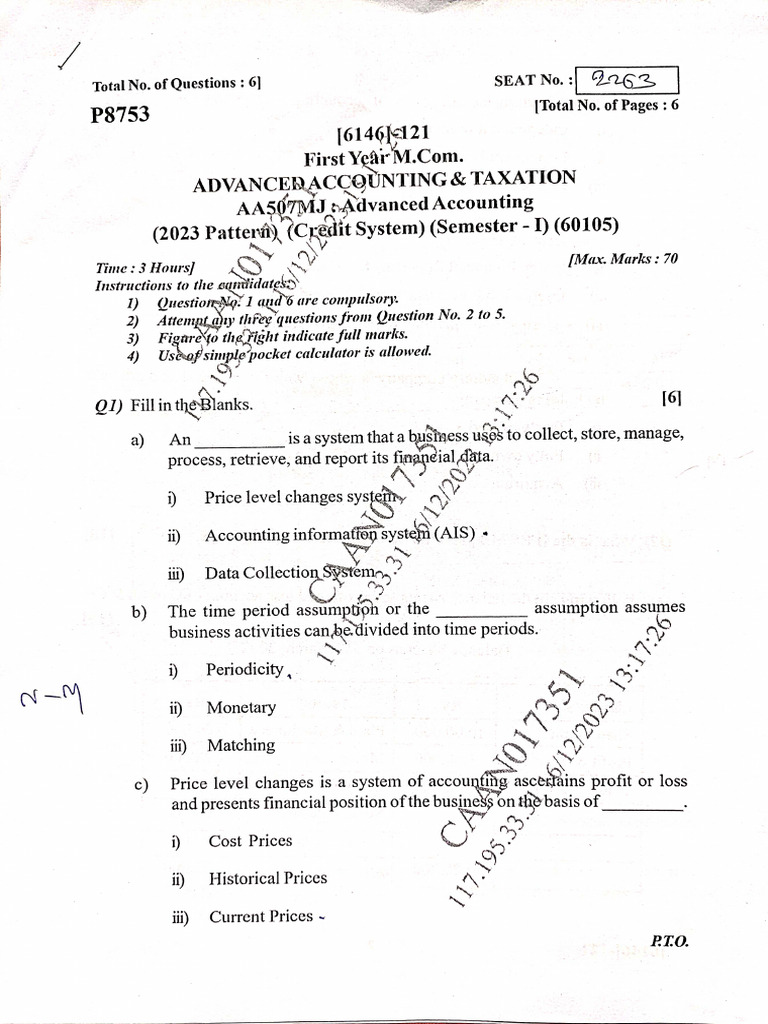 Advance ACC - S1 & S2 Question Paper | PDF