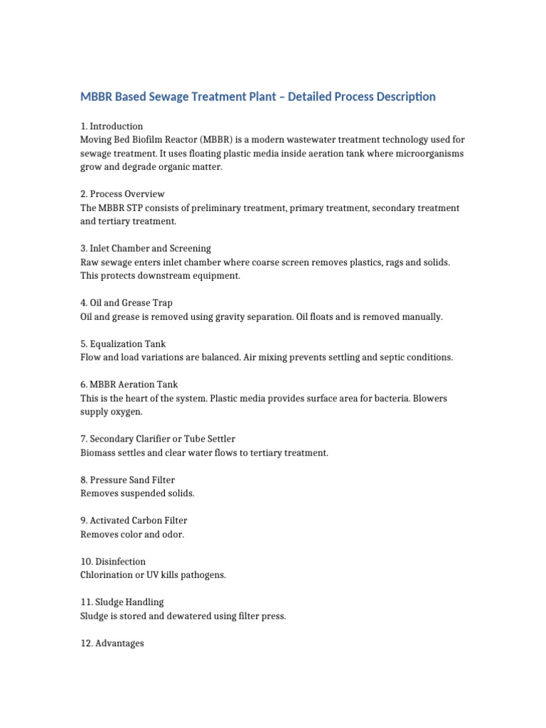 MBBR STP Detailed Scribd | PDF | Sewage Treatment | Septic Tank