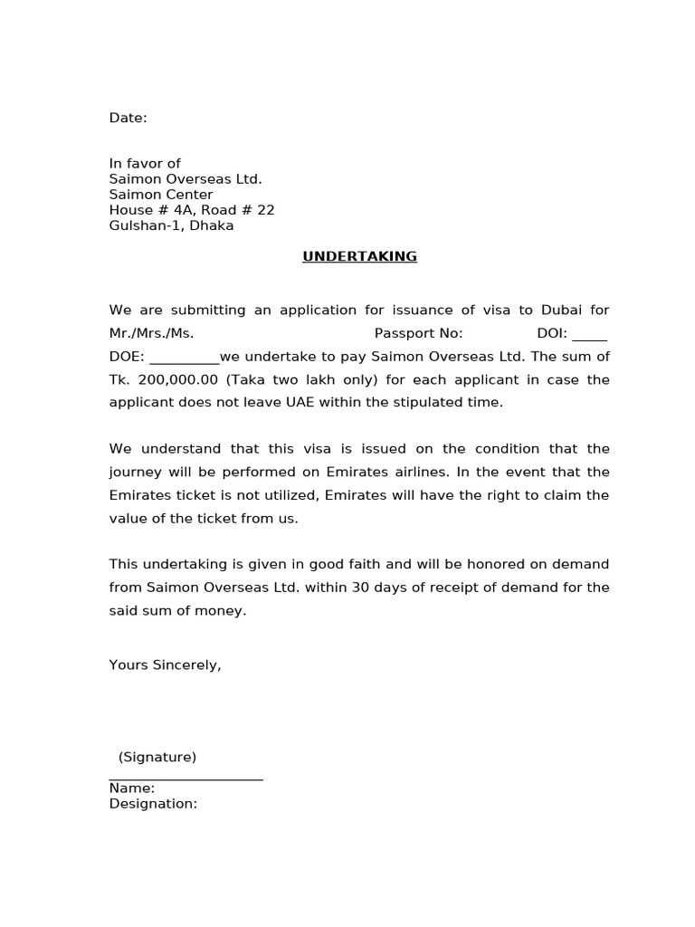 Undertaking Format | PDF