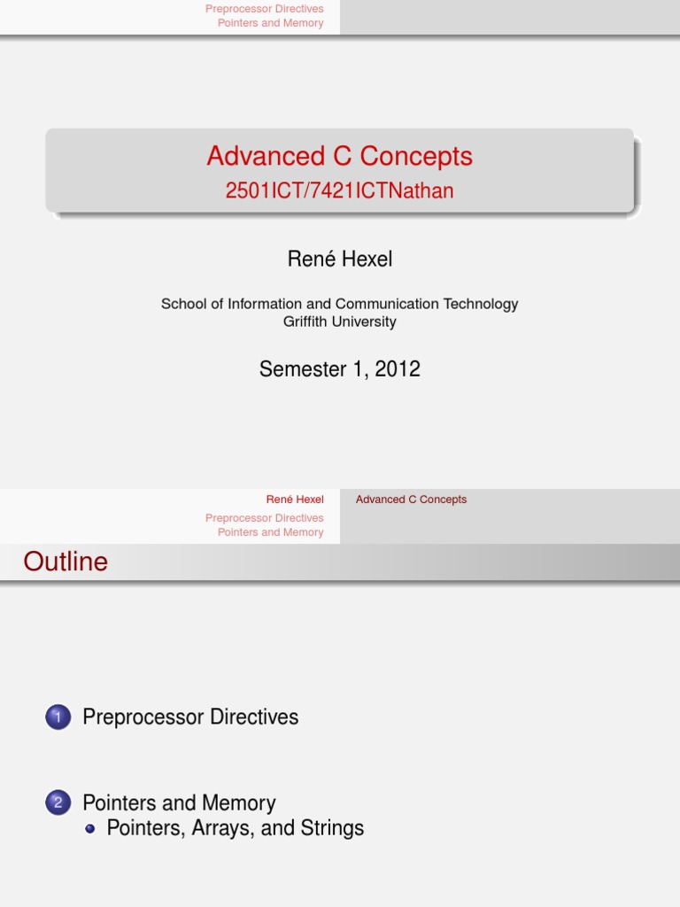 Advanced C Concepts: 2501Ict/7421Ictnathan | PDF | Pointer (Computer ...