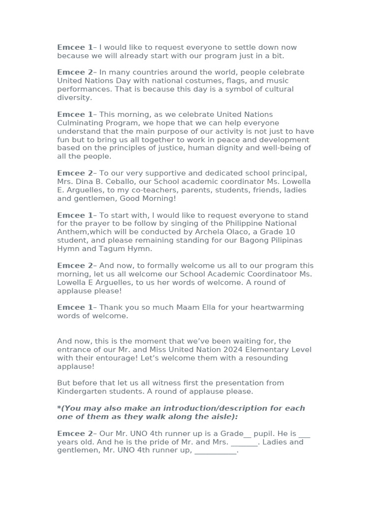 Emcee For United Nation | PDF
