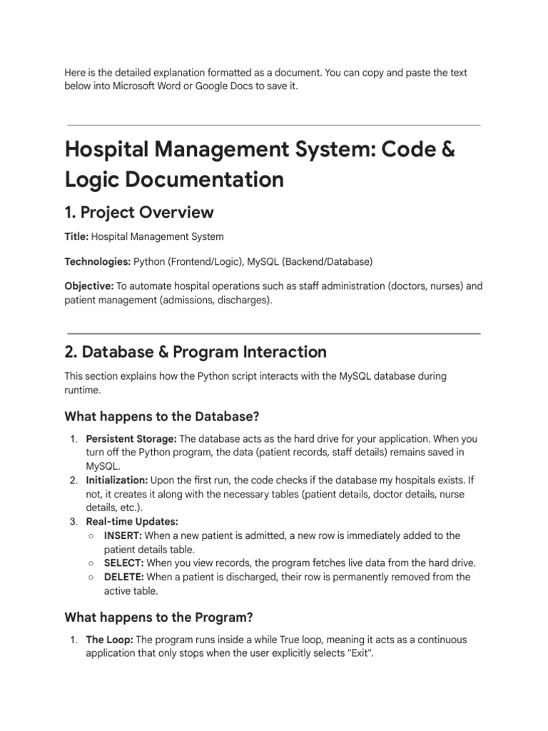 Hospital Management System Code Explained | PDF | Databases | My Sql