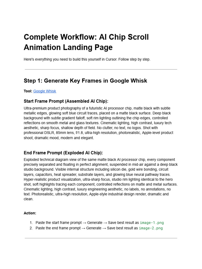 Complete Workflow - AI Chip Scroll Animation Landing Page | PDF ...