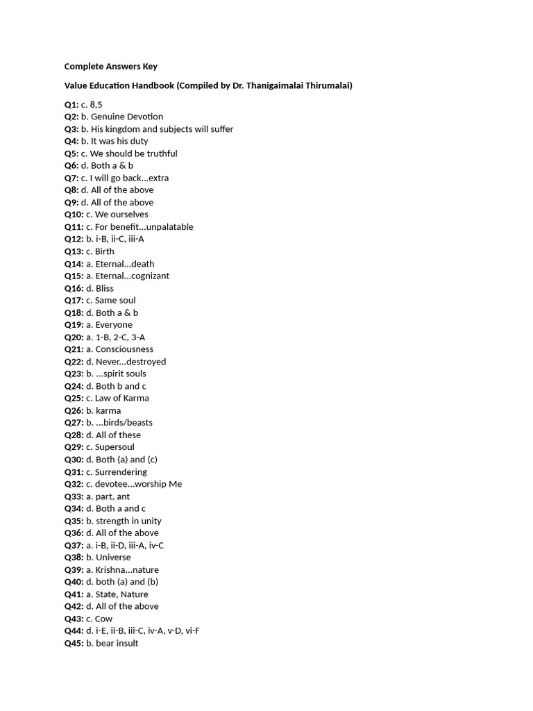 Complete Answers Key VE | PDF