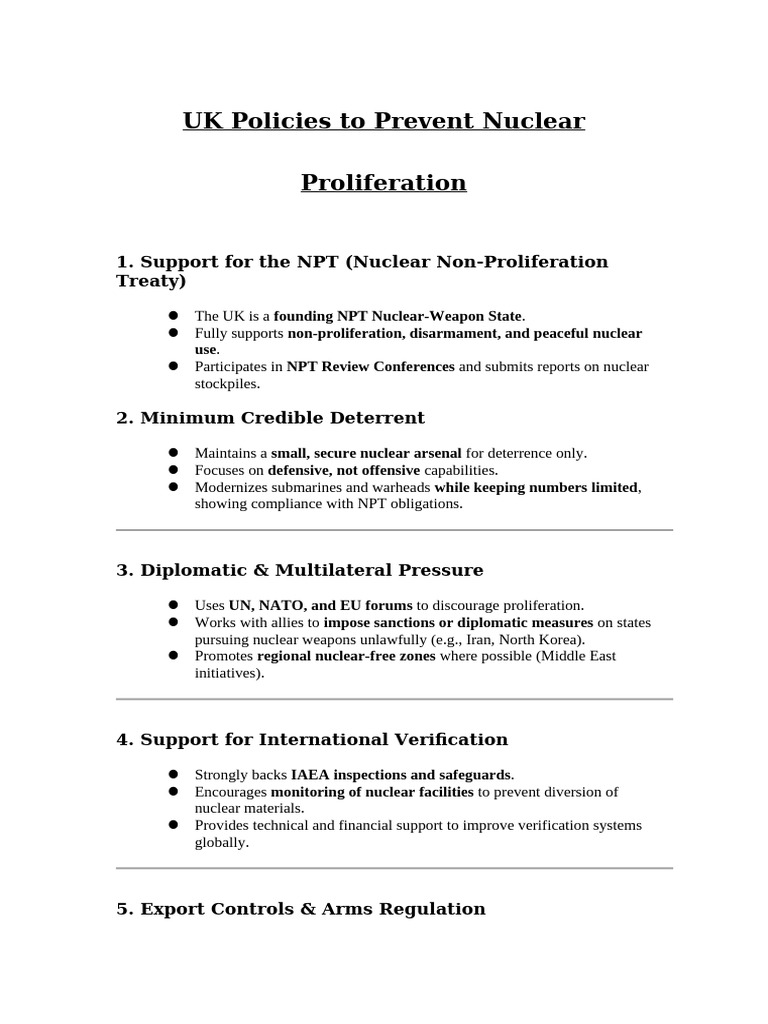 UK Policies To Prevent Nuclear Proliferation | PDF
