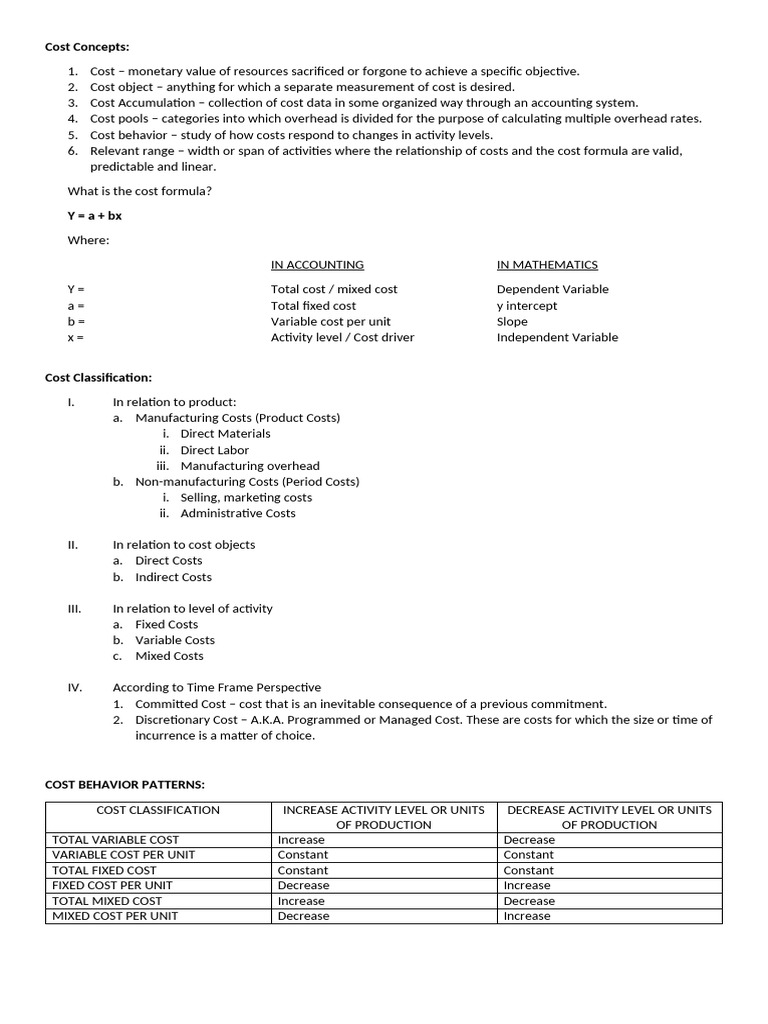 Cost Concepts MAS Review | PDF | Linear Regression | Cost