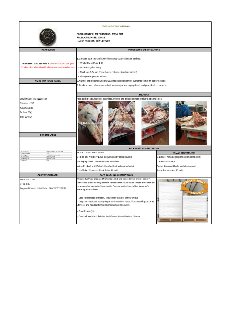 CPMC Product Specifications 8 Way Cut | PDF | Beef | Meat