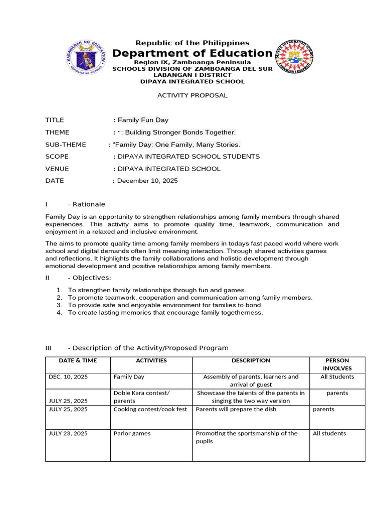 Fam Day Activity Proposal | PDF