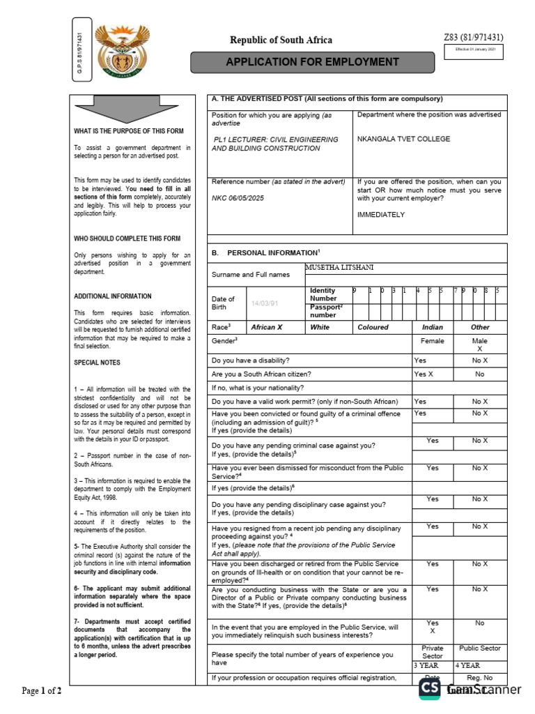 Approved New Z83 Form Gazetted 6 Nov 2020 BD | PDF | Criminal Record ...
